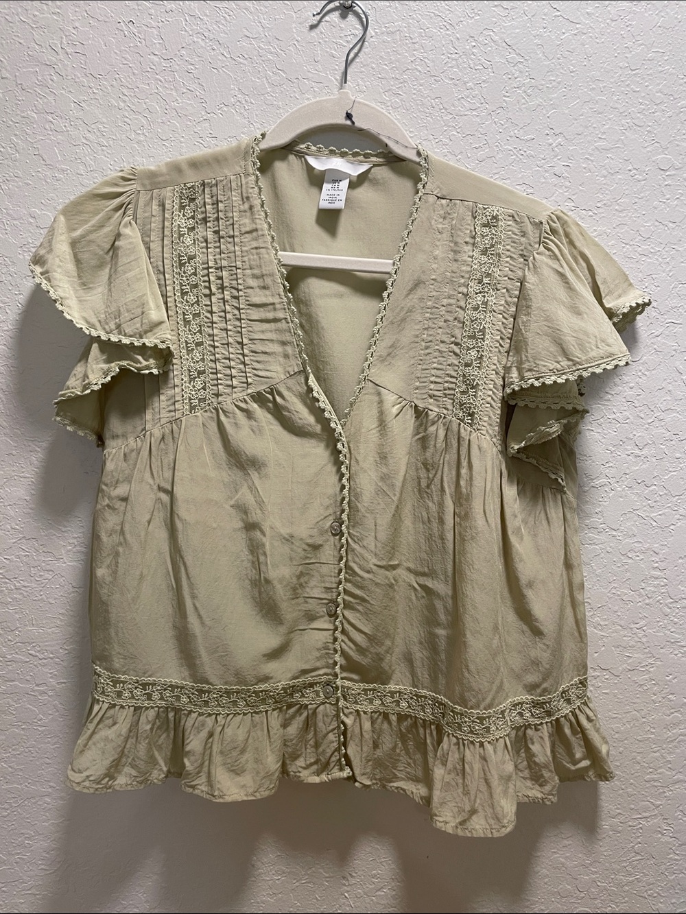 H&M Pale yellow Ruffle-Trim Button Front Blouse